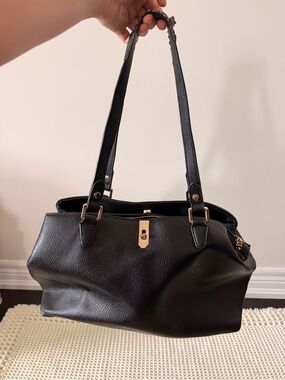 Miztique Black Pebble Shoulder Handbag with Gold Hardware